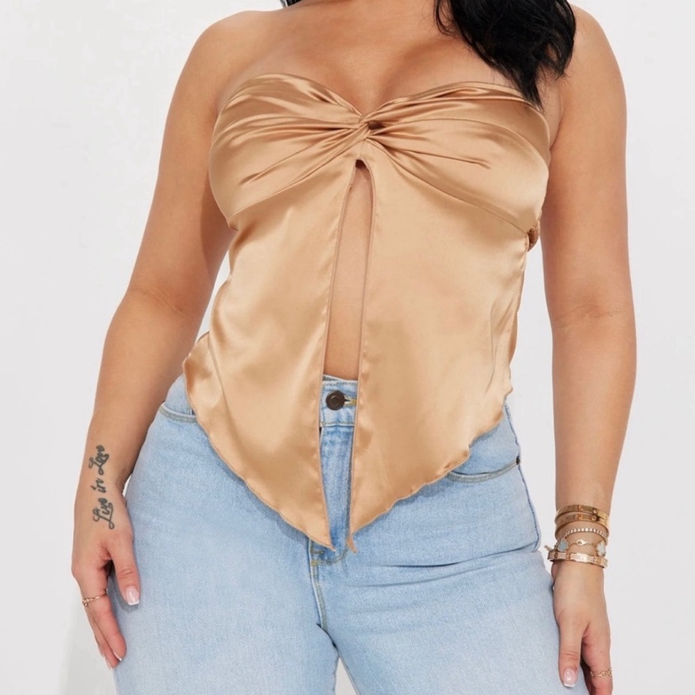 Elegant Tan Satin Women Top